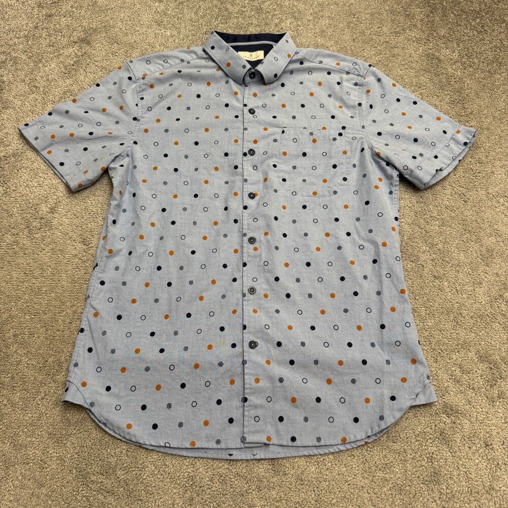 7 Diamonds Circle The Sun Short Sleeve Button Down Shirt Men Medium Blue Geo Dot